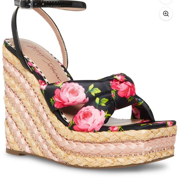 Betsey Johnson Shoes - Betsey Johnson Black and Pink Floral Wedges